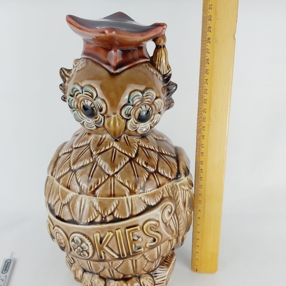 VINTAGE graduate student owl big cookies jar Made in Japan - Picture 8 of 9